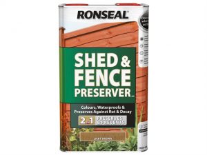 A tin of Ronseal Shed & Fence Preserver 5 litres