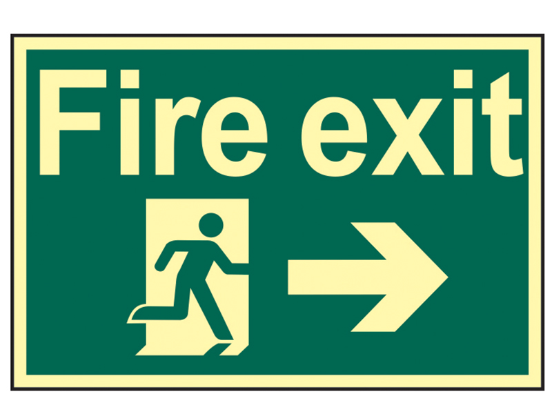 You can exit. Fire exit. Fire exit sign. Exit HSE. To exit open here.